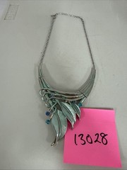VTG Enamel Silver Tone Necklace With Crystals Adjustable Length Statement Blue