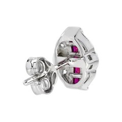 Vintage Style Ruby & Lab-Created Diamond Stud Earrings Art Deco Cluster Gift