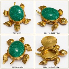 Vintage Avon Turtle Lip Gloss Compact Trinket Box Gold Tone Green Cabochon…