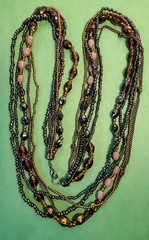 Multi Stranded AMBER Glass & Colorful GLASS Beaded Knotted Chain Necklace