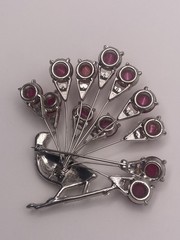 Vintage Fabulous Large Figural Peacock Brooch with Pink Moon-Glow Stones