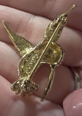 VTG Marvella Estate Hummingbird Brooch Pin Gold Tone Rhinestone Enamel w/ Box