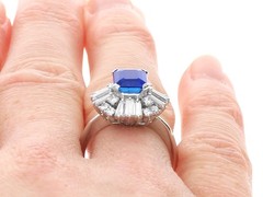 1.94Ct Basaltic Sapphire and 1.07Ct Diamond Platinum Ballerina Ring Circa 1970