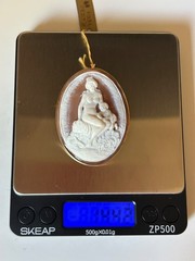 Rare lg GAPA Italian shell cameo 9K gold brooch, pendant, Venus Aphrodite Cupid!