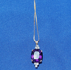 Original EARTH MINED AMETHYST DIAMOND Deco Style Necklaces SOLID 14K GOLD 20″ in