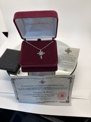 Camrose & Kross CZ Silvertone Cross Necklace JBK Chain COA Jacqueline B Kennedy