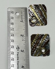 Vintage Artisan Earrings Modernist Mixed Metal Riveted Dangle Clip On So Unique