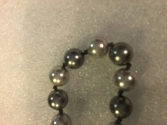 Vintage RMN silver And Gun Metal grey  faux pearl 40” necklace bright beads 
