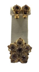 2-Pc Edlee Champagne & Ice Rhinestone Crystal Vintage Pin Brooch & Earrings Set