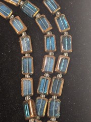Vintage Multi Strand Czech Glass Tile Bead Necklace Earring Set Rectangle Teal