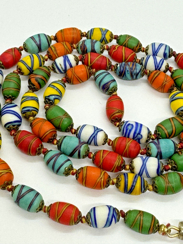 Vintage Ercole Moretti Scarabocchio Murano Glass Bead Necklace 28″ Knotted
