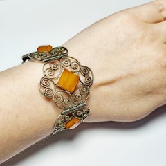 Vintage Baltic Amber Filigree Bracelet 1970s Melchior Cuff 17cm 6.7″