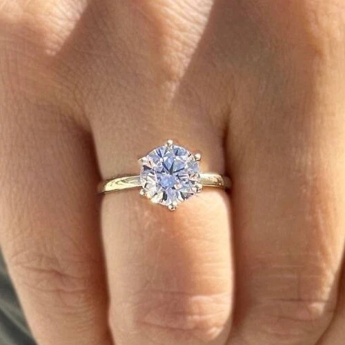 Pure 10K Yellow Gold FN Round Cut 1.30CT White Moissanite Women’s Wedding Ring