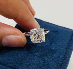 10MM Cushion Cut Lab Created Diamond Solitaire Engagement 14K White Gold FN Ring