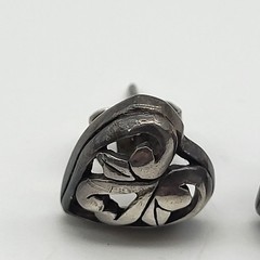 JEZLAINE Signed Sterling Silver 925 Openwork Scroll Heart Stud earrings Bride