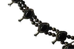 Vintage Silver Tone Black Onyx Squash Blossom Statement 24in Western Nickle