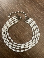 Vintage 5 Strand Tubular Milk Glass & Aurora Borealis Crystal Glass Bead Necklac
