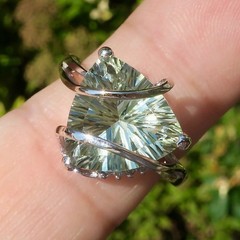 Fabulous 14k Solid White Gold 5ct Natural Prasiolite and Diamond Ring Size 8