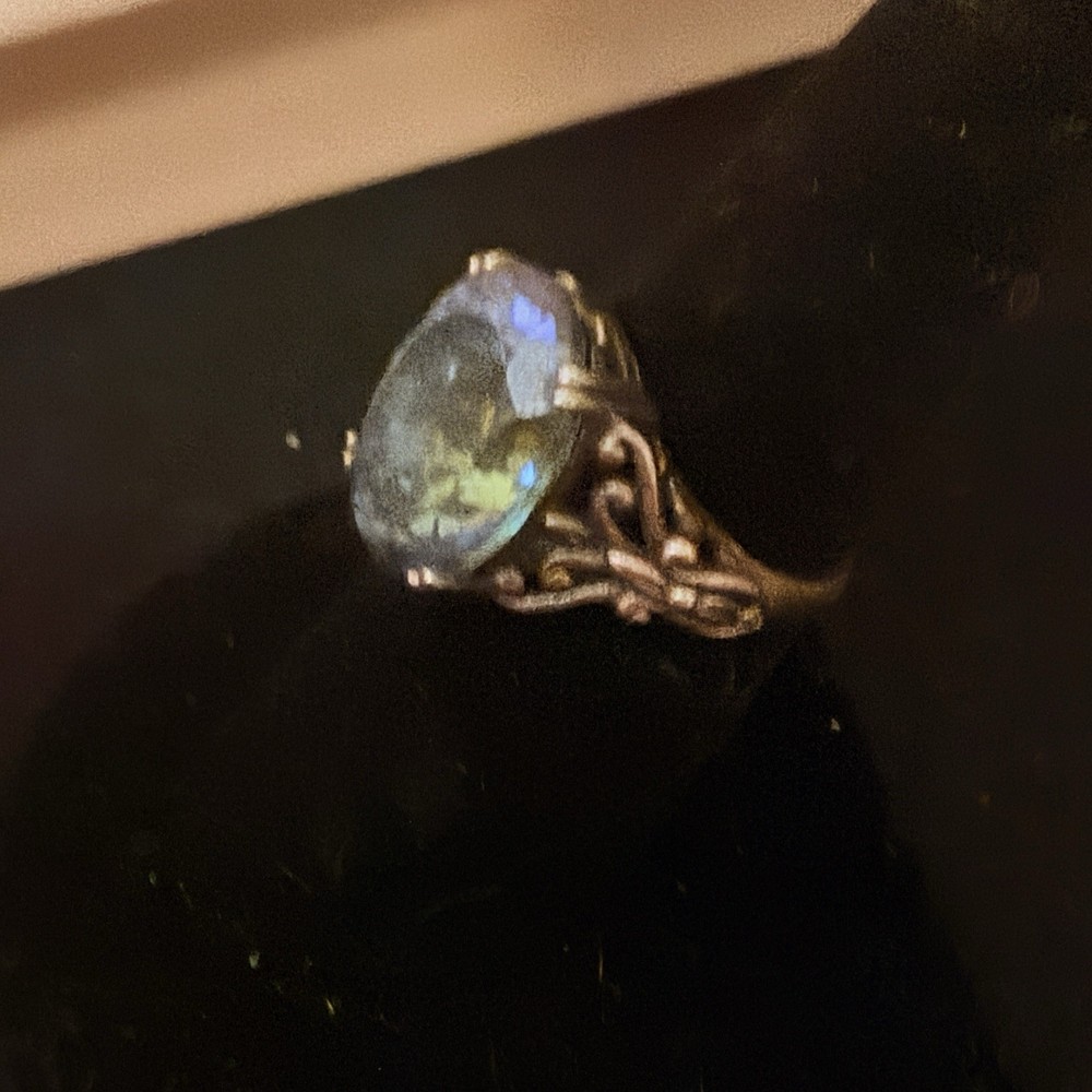 Sterling Silver Rainbow Topaz Aquamarine Blue Ring Size7. Very Pretty Antique