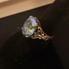 Sterling Silver Rainbow Topaz Aquamarine Blue Ring Size7. Very Pretty Antique