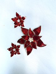 Eisenberg Vintage Ice Signed Holiday Poinsettia Brooch And earrings