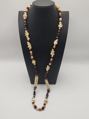 Vintage Artisan Beaded Necklace Bone Shell Agate Boho Tribal Statement