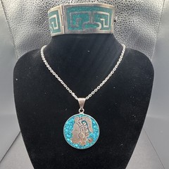 925 Vingage signed Taxco, MX. Silver Pendant and Braclet W/ Turquoise chip inlay