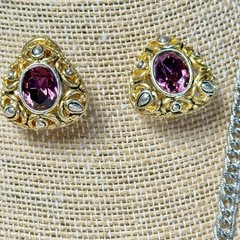 Purple Gold Tone Silver Tone Metal Necklace Chain Earrings Set Y2K Renaissance