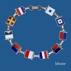 VTG 1940s Sterling Silver Enamel Nautical Flag Sweetheart Bracelet WWII