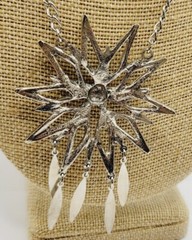 Lisner STAR Pendant Necklace Silver Tone Dangle in Art Deco 26 in
