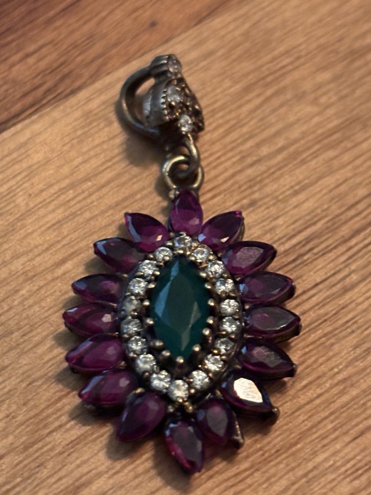 Sterling Silver Ruby Pendant With Simulated Emerald