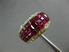 ESTATE WIDE 5.30CT DIAMOND & AAA RUBY 18K YELLOW GOLD INVISIBLE ANNIVERSARY RING