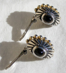 Modernist Earrings Clip-on Black Cabochon Silver Gold Tone MCM
