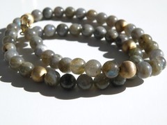 Vintage Sterling Silver 925 Gold on Natural Labradorite Bead Necklace 17.5″