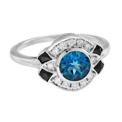 Art Deco Style Lab-Created Diamond & Sapphire Anniversary 14K White Gold FN Ring