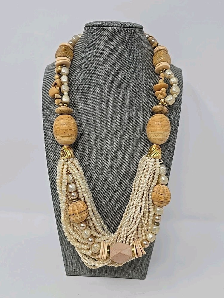 Vintage Lucille Gauthier Chunky Bib Necklace Multi Strand OOAK Boho 1970s 1980s