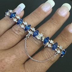 VINTAGE ESTATE STERLING SILVER BLUE & WHITE RHINESTONE B DAVID BRACELET 7” LONG