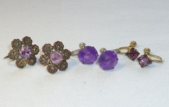 3 Pairs Antique Glass Plastic Silver Marcasite Screw Back Earrings 1894 – 1920s