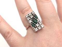 Vintage Sterling Silver UNCAS Art Deco Green Rhinestone Rectangle Cocktail Ring
