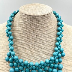 Vintage Style Teal Turquoise Blue Beaded Bib Statement Necklace Boho Chic Retro