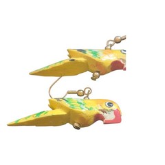 Vintage Handpainted Parrot Wood Earrings 2 Inches
