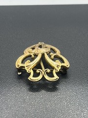 Antique gold tone ornate watch clip pin brooch Art Nouveau flowers
