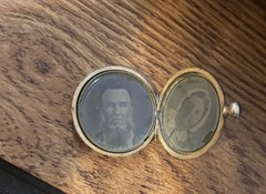 Vintage very old Round Photo Locket Pendant Gold Tone Hinged with two old photos
