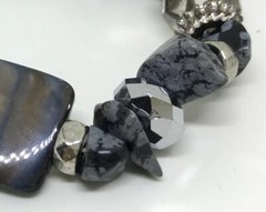 Genuine Real DALMATION STONE GEMSTONE BRACELET Mother Of Pearl Glass Stretch