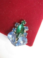 1960s Blue & Green Rhinestone Clip On Earrings, Compare @ $35 on Etsy