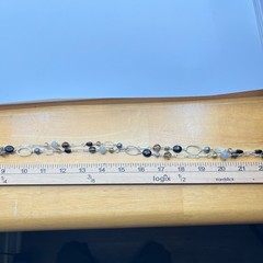 Vintage Silver Tone Long Station Necklace Mixed Glass & Smoky Stone Beads