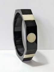 Horn and bone bangle bracelet black and white octagon shaped vintage retro