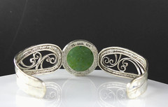 Vintage PAZ Israel 925 Sterling Silver Cuff Bracelet Roman Glass Scroll Jewelry