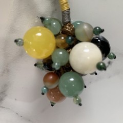 Vintage Jade Grape Necklace Cluster Beads gem stone mix On Long cord Multi Color