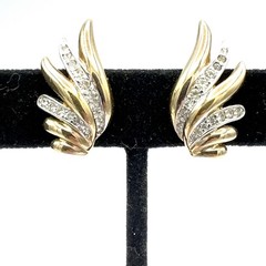 PANETTA vintage earrings – gold-tone rhinestone clip-ons – angel wings feathers